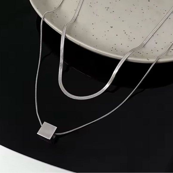 Minimalist Silver Double-layered Chain Necklace for Women 18” - Picture 2 of 4